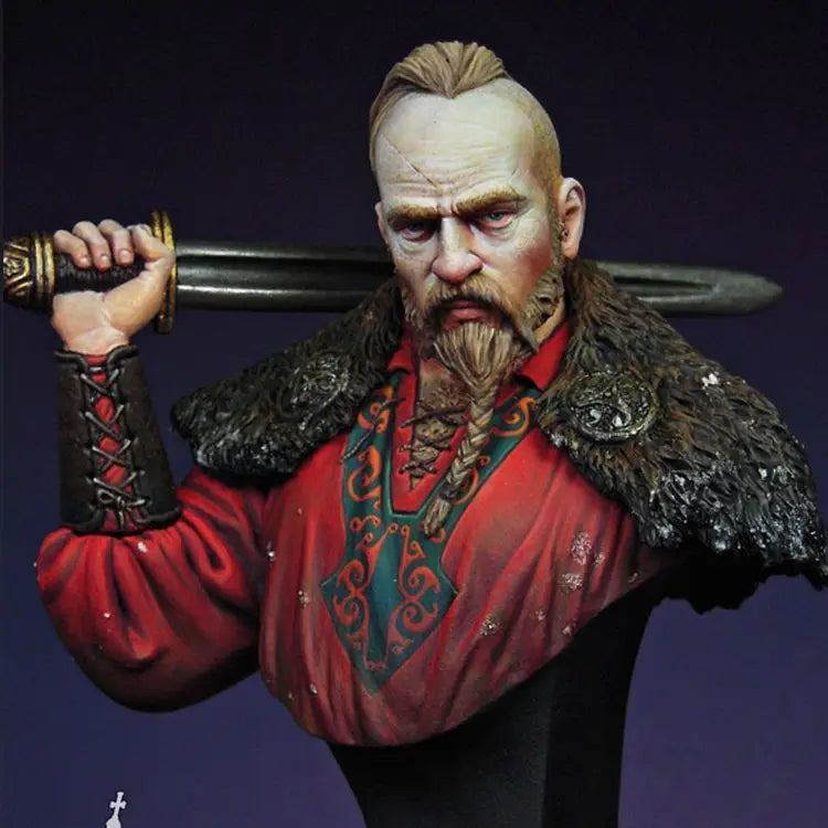 1/12 Medieval Viking Warrior with Raised Sword, Resin Model Bust Kit, Unassembled and Unpainted