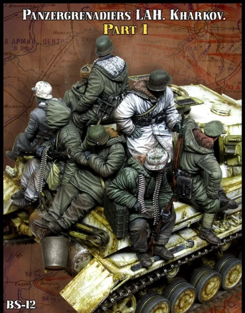 1/35 WWII German Panzer Crew in Combat Action, 8 Figures, Resin Model Figure Kit, Unassembled and Unpainted