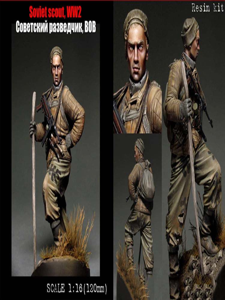 120mm WWII Soviet Soldier, Resin Model Figure Kit, Unassembled and Unpainted