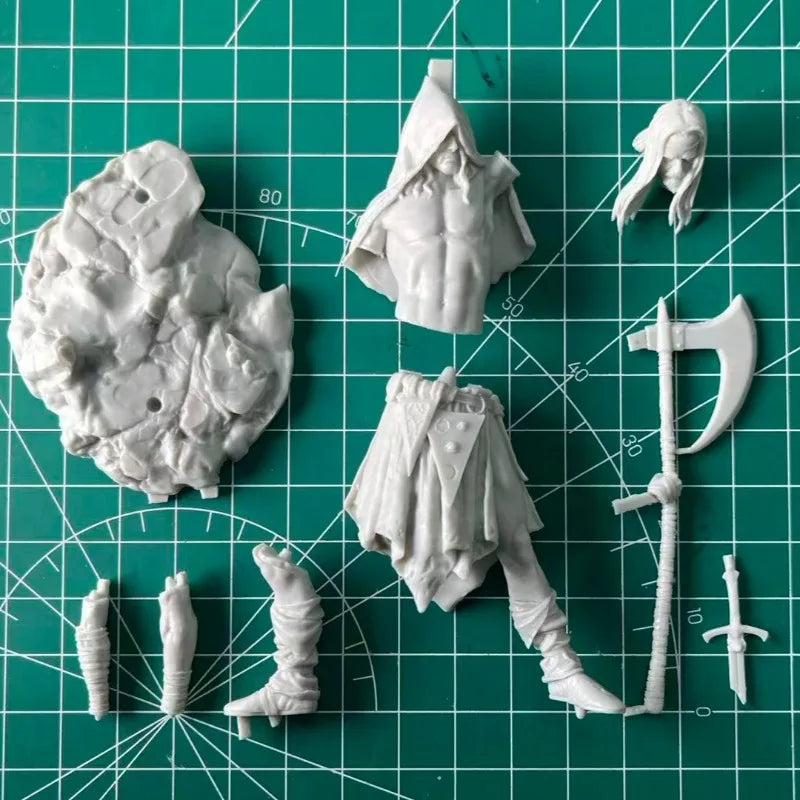 1/24 Medieval Female Barbarian with Long Hair and Axe, Resin Model Figure Kit, Unassembled and Unpainted