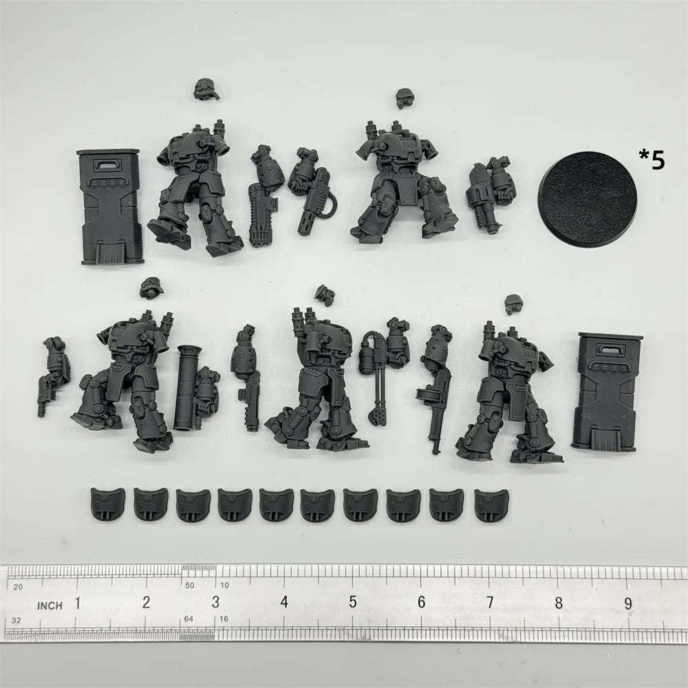 32mm GrimGuard Power Armor Infantry, 18 Figures, Resin Model Figure Kit, Sci-Fi Theme, Unassembled and Unpainted