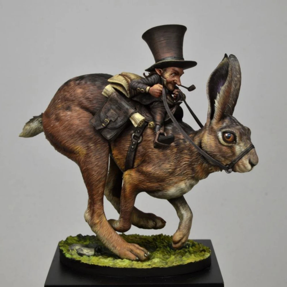 54mm Dwarf Postman on Hare, Resin Model Figure Kit, Fantasy Theme, Unassembled and Unpainted