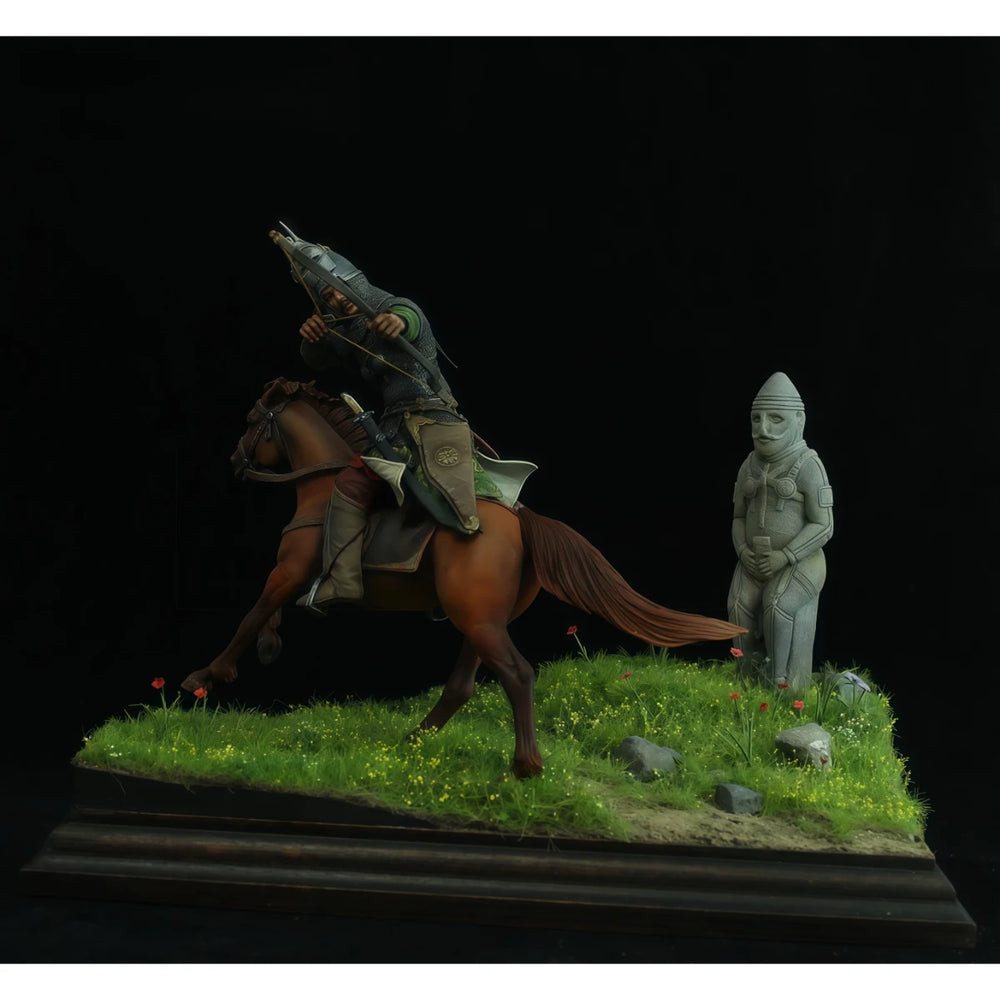 75mm Medieval Kuman Mounted Archer, 3 Figures, Resin Model Diorama Kit, Unassembled and Unpainted