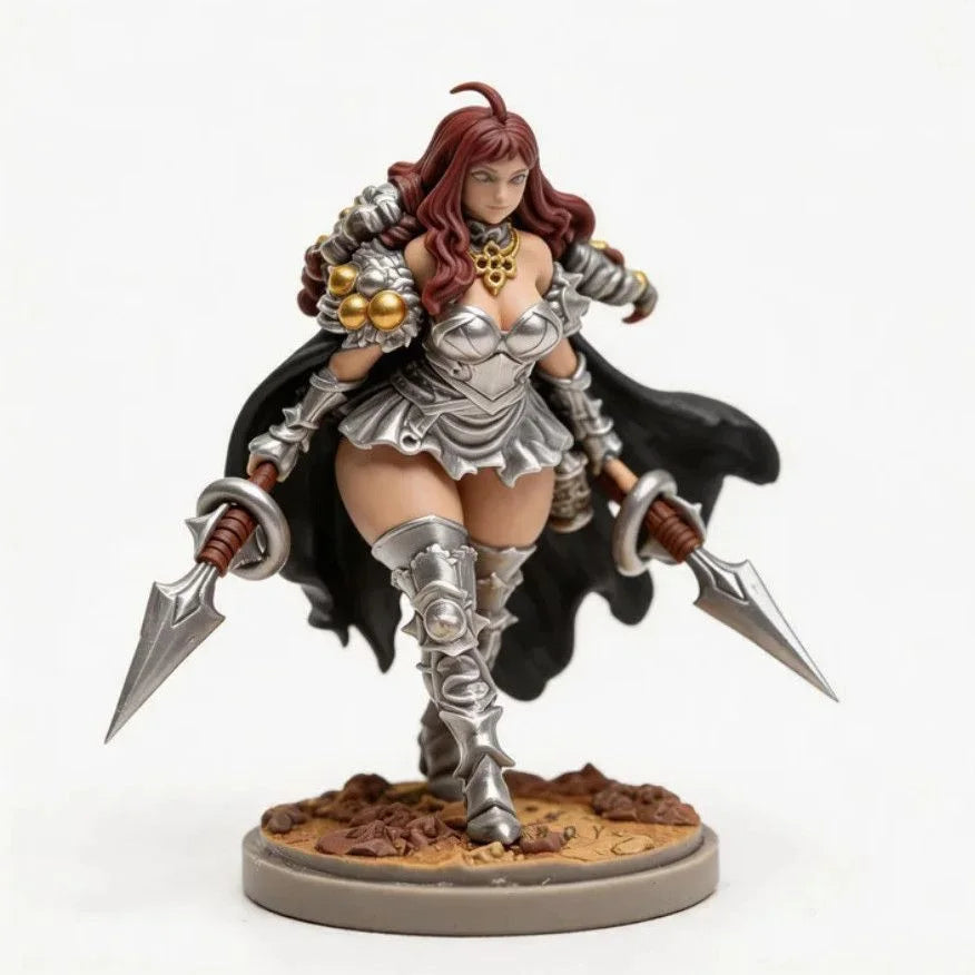38mm Armored Fantasy Warrior with Dual Spears, Resin Model Figure Kit, Fantasy Theme, Unassembled and Unpainted