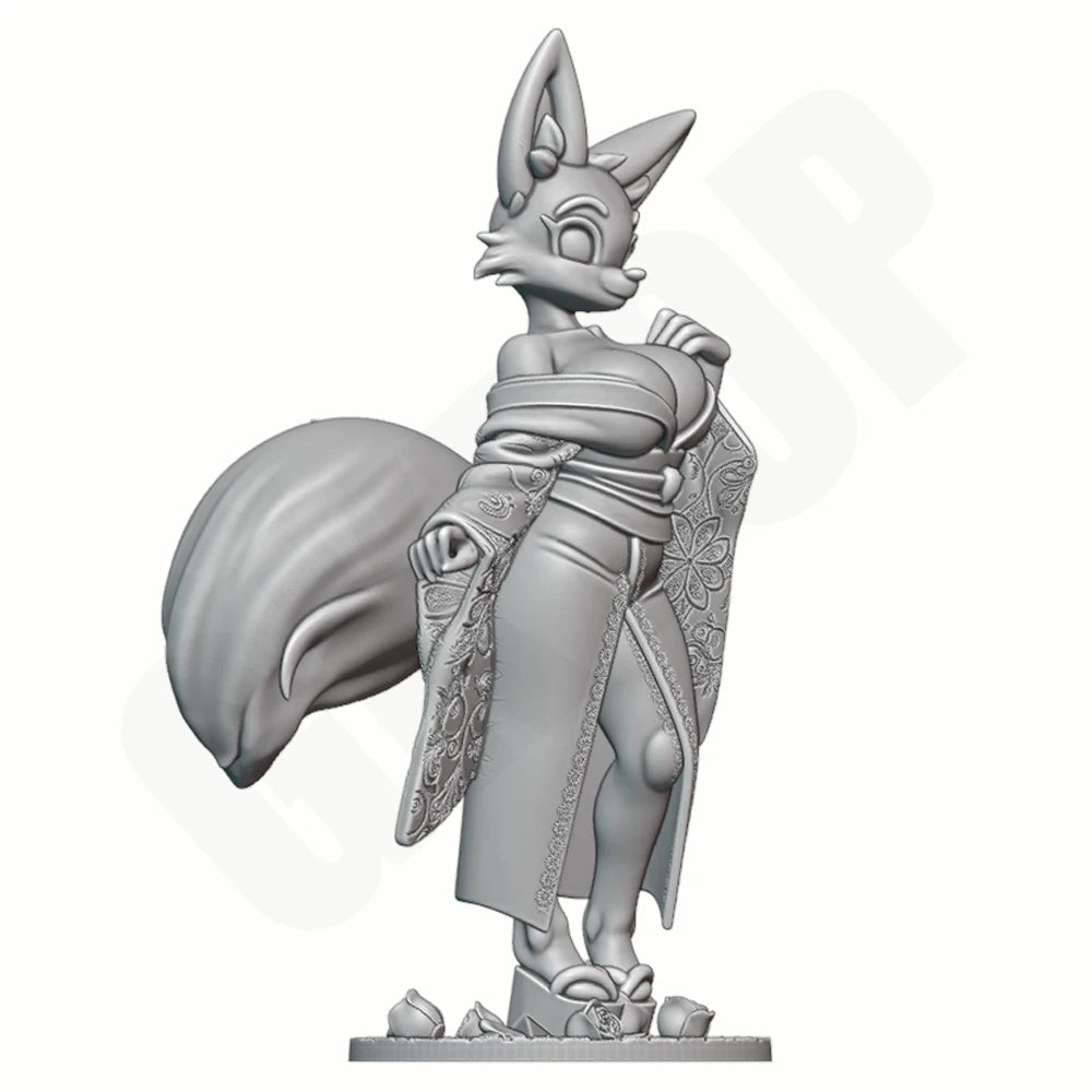 1/24 Japanese Beast-Ear Girl, Resin Model Figure Kit, Anime Theme, Unassembled and Unpainted