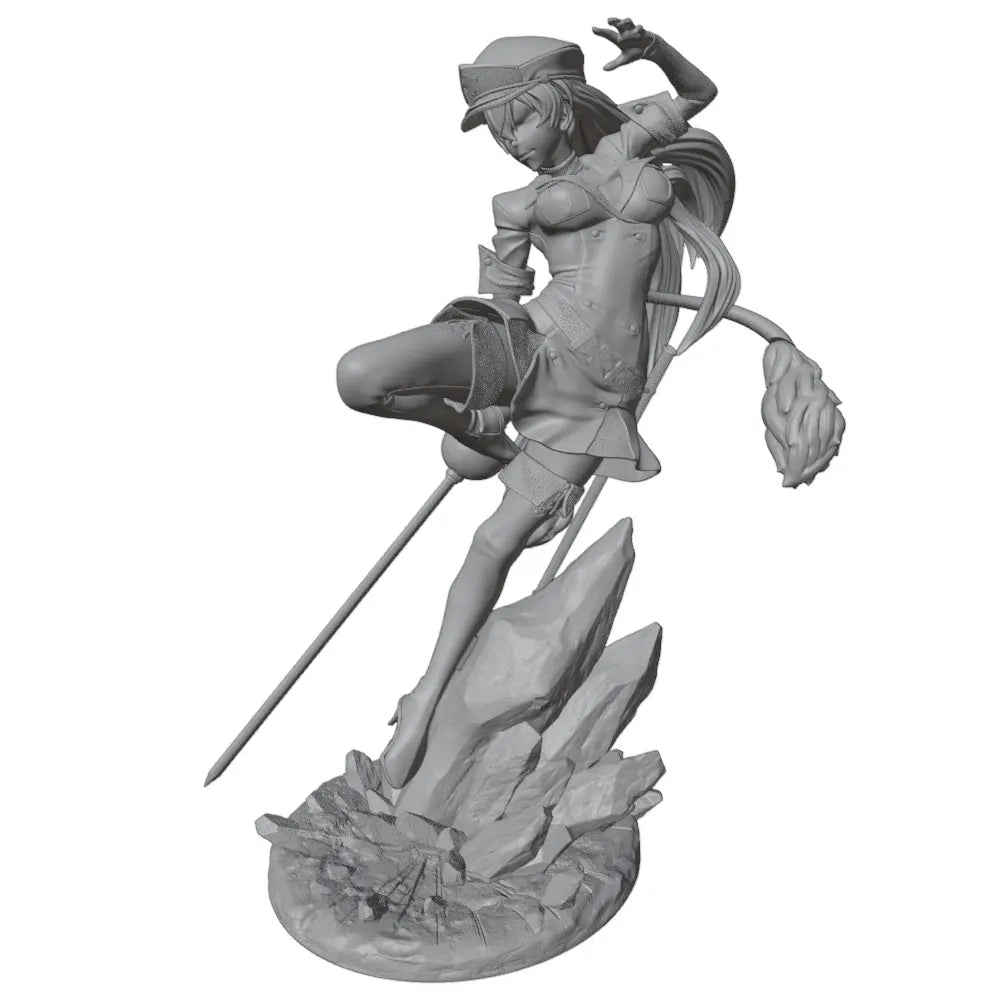 75mm Swordswoman with Blue Hair in White Combat Suit, Resin Model Figure Kit, Anime Theme, Unassembled and Unpainted