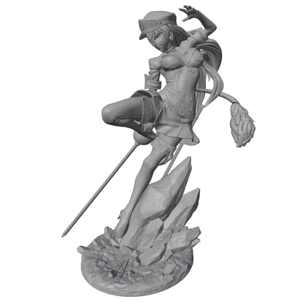 75mm Swordswoman with Blue Hair in White Combat Suit, Resin Model Figure Kit, Anime Theme, Unassembled and Unpainted