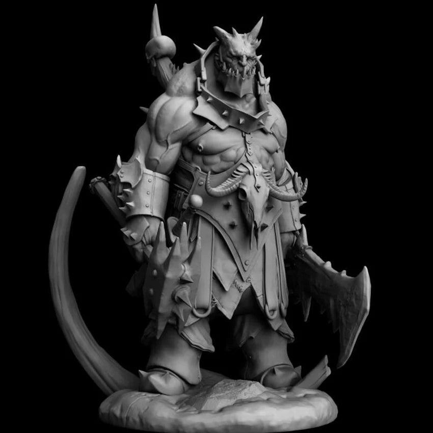 1/24 Horned Daemon with Executioner Axe, Resin Model Figure Kit, Fantasy Theme, Unassembled and Unpainted