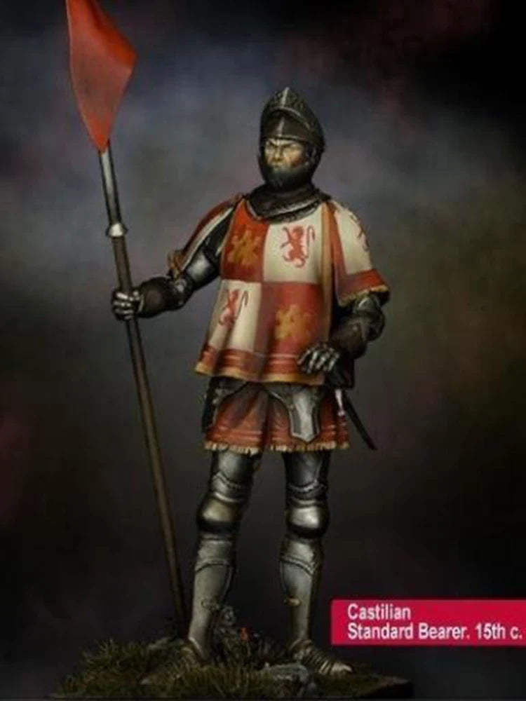 1/24 Medieval Castilian Standard Bearer, Resin Model Figure Kit, Unassembled and Unpainted
