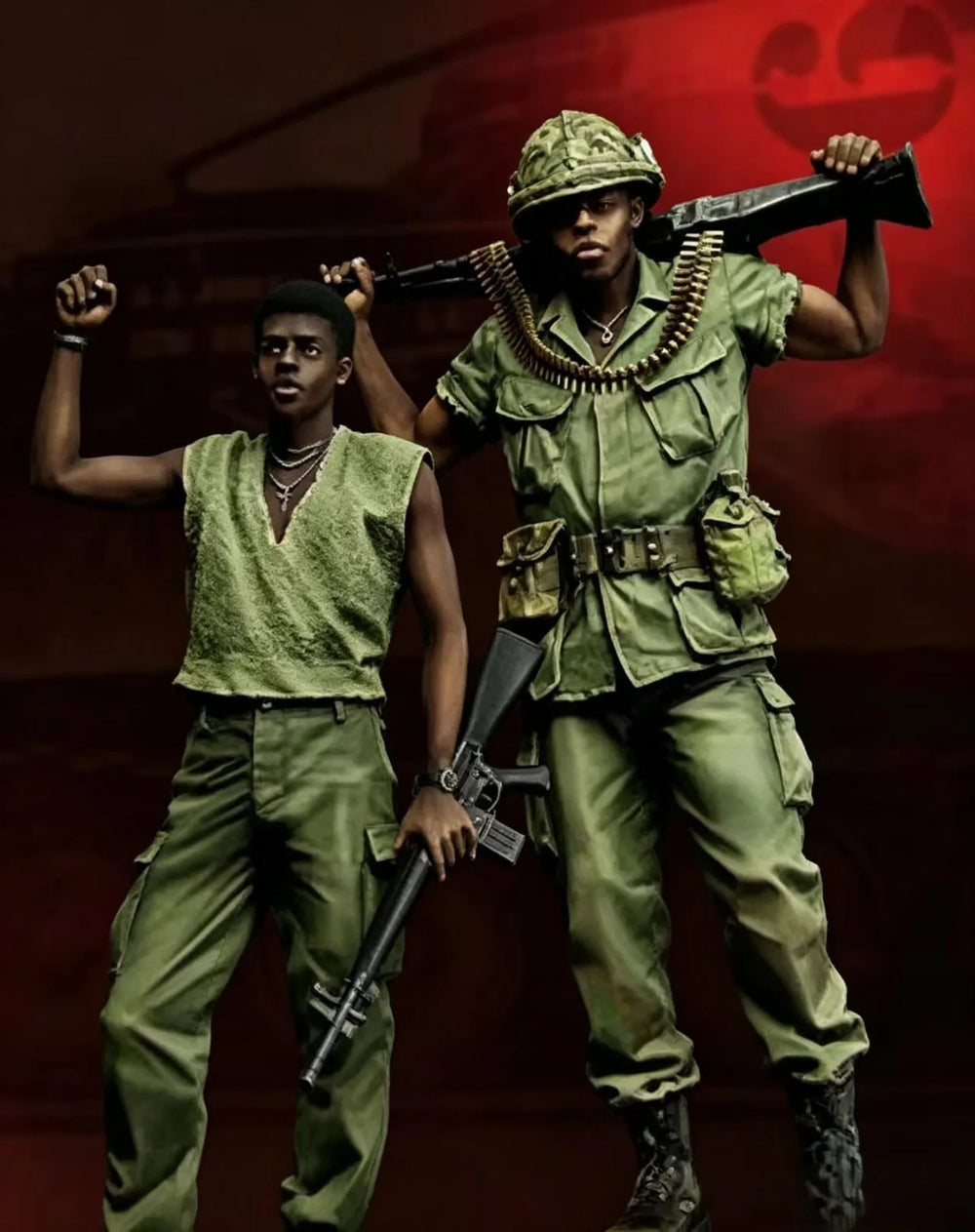 1/35 Vietnam War US Infantry with M60 Machine Gun, 2 Figures, Resin Model Figure Kit, Unassembled and Unpainted