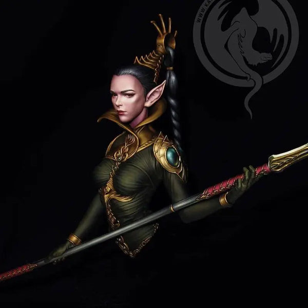 1/10 Elf Warrior with Spiked Crown and Spear, Resin Model Bust Kit, Fantasy Theme, Unassembled and Unpainted