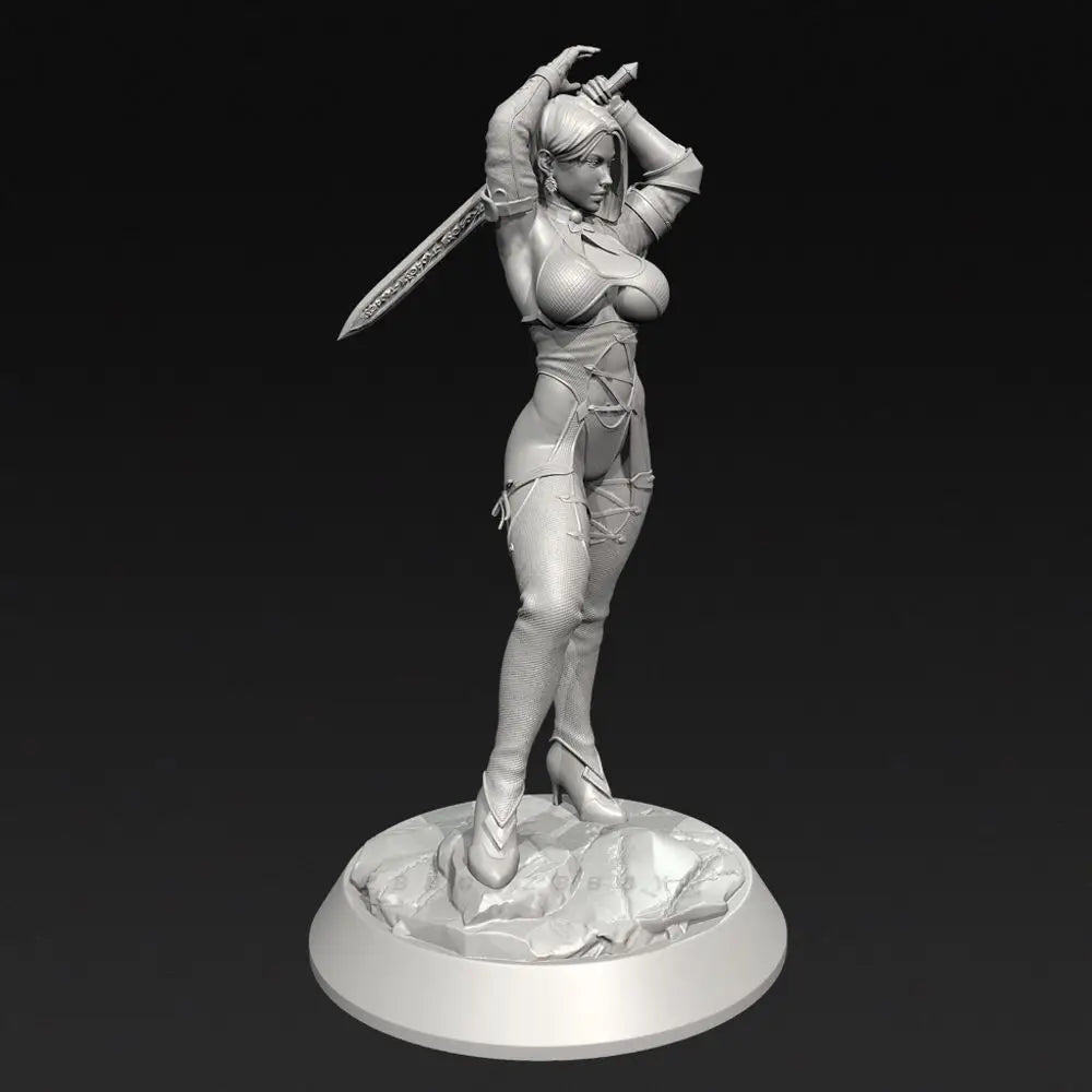 75mm Female Warrior with Ornate Circlet and Sword, Resin Model Figure Kit, Fantasy Theme, Unassembled and Unpainted