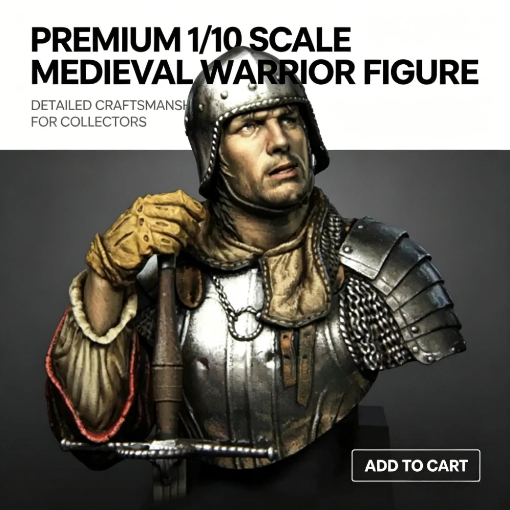 1/10 Medieval Knight in Full Plate Armor with Closed Helm, Resin Model Bust Kit, Unassembled and Unpainted