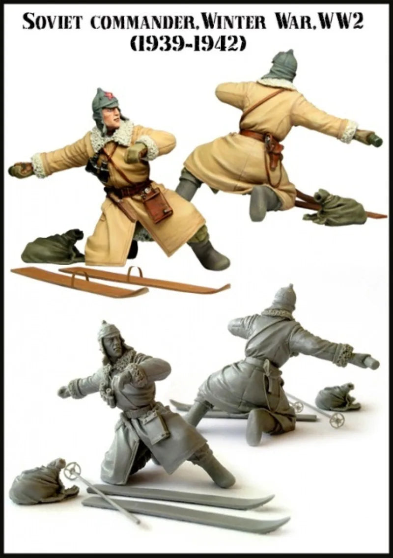 1/35 WWII Soviet Winter War Commander on Skis, Resin Model Figure Kit, Unassembled and Unpainted