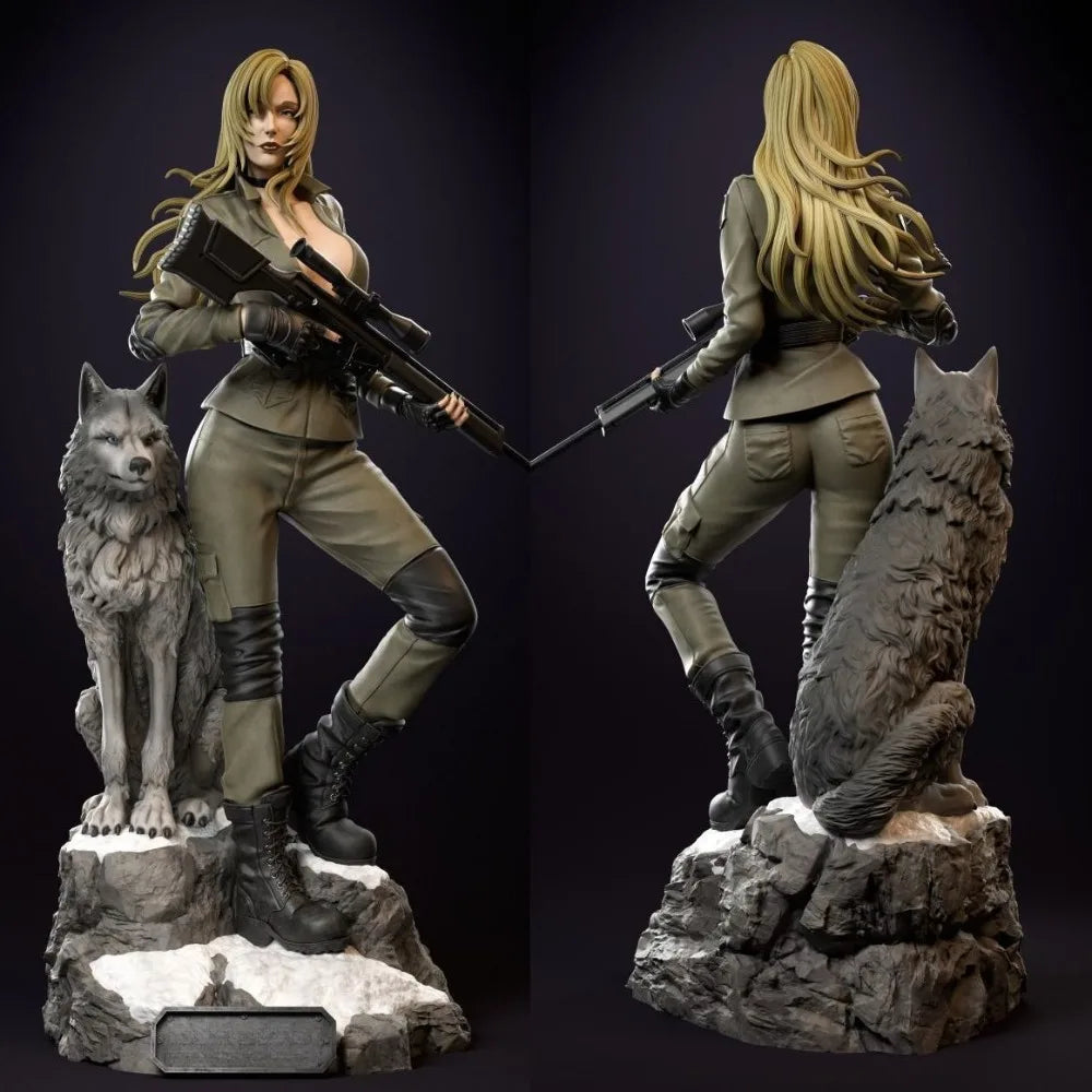 Modern Female Sniper with Wolf, 2 Figures, Resin Model Figure Kit, Unassembled and Unpainted