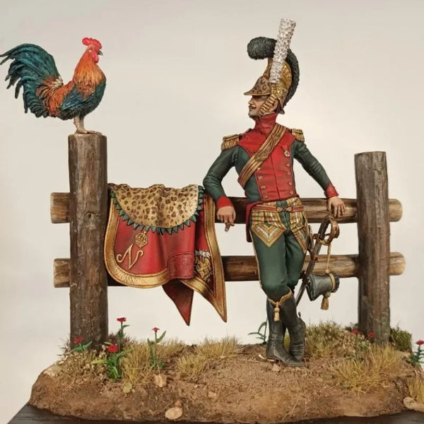 1/24 Ancient European Soldier & Rooster, 3 Figures, Resin Model Diorama Kit, Unassembled and Unpainted