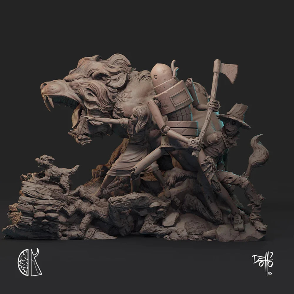 1/24 Demon with Warriors, 4 Figures, Resin Model Diorama Kit, Fantasy Theme, Unassembled and Unpainted