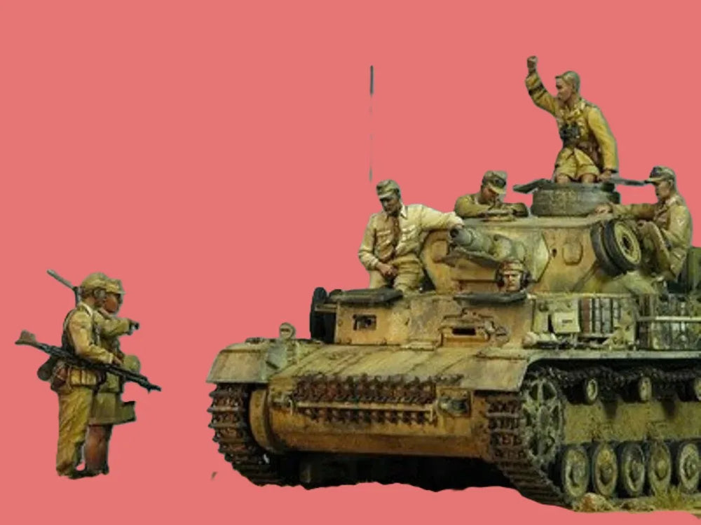 1/35 WWII Soldiers with Tank, 6 Figures, Resin Model Figure Kit, Unassembled and Unpainted