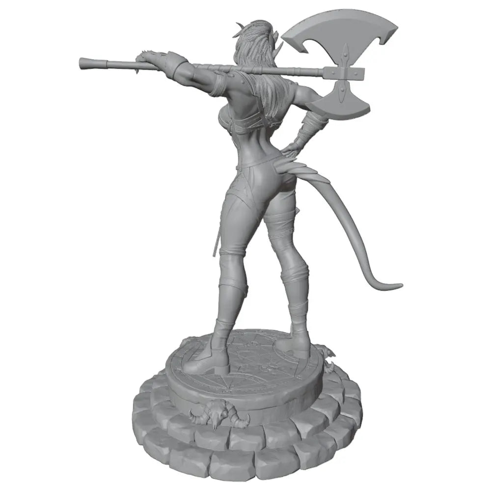 1/24 Female Barbarian Warrior with Horned Helm and Halberd, Resin Model Figure Kit, Fantasy Theme, Unassembled and Unpainted