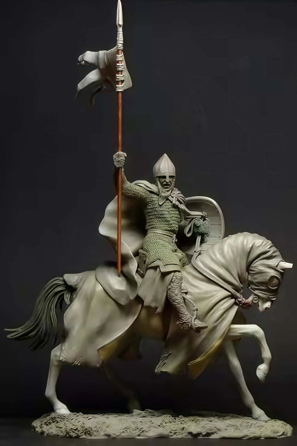 1/32 Medieval Knight Charging on Barded Horse with Lance, Resin Model Figure Kit, Unassembled and Unpainted