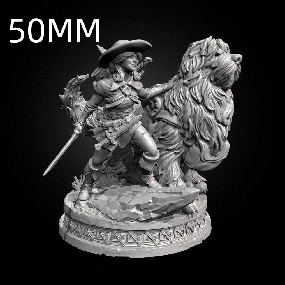 75mm Swordsmen with Hunting Dogs, 5 Figures, Resin Model Figure Kit, Fantasy Theme, Unassembled and Unpainted