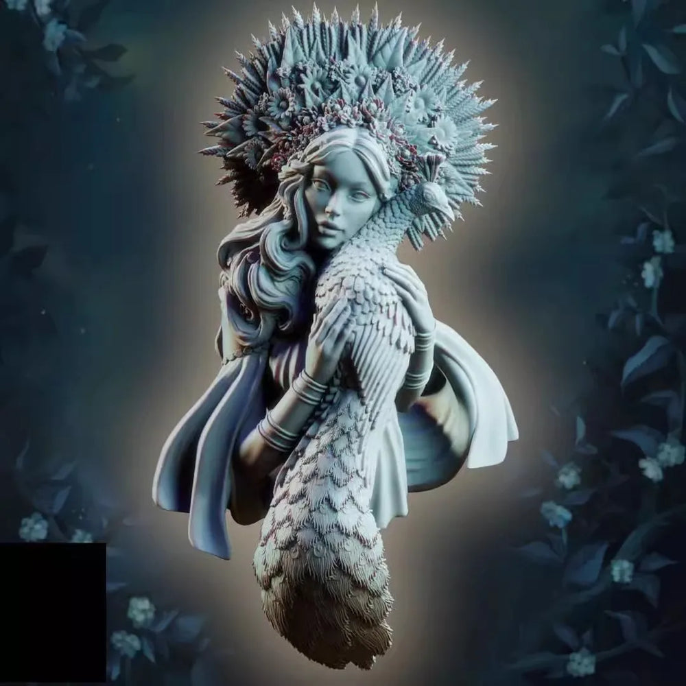 1/10 Maiden with Peacock Crown, Resin Model Bust Kit, Fantasy Theme, Unassembled and Unpainted