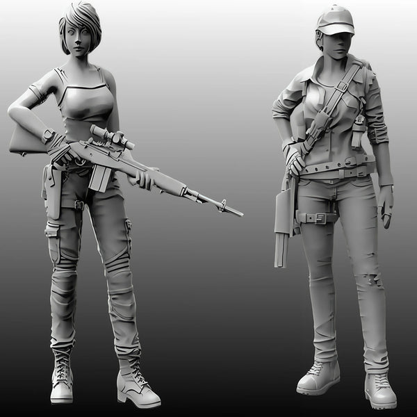 50mm Modern Female Tactical Agents, 2 Figures, Resin Model Figure Kit, Unassembled and Unpainted