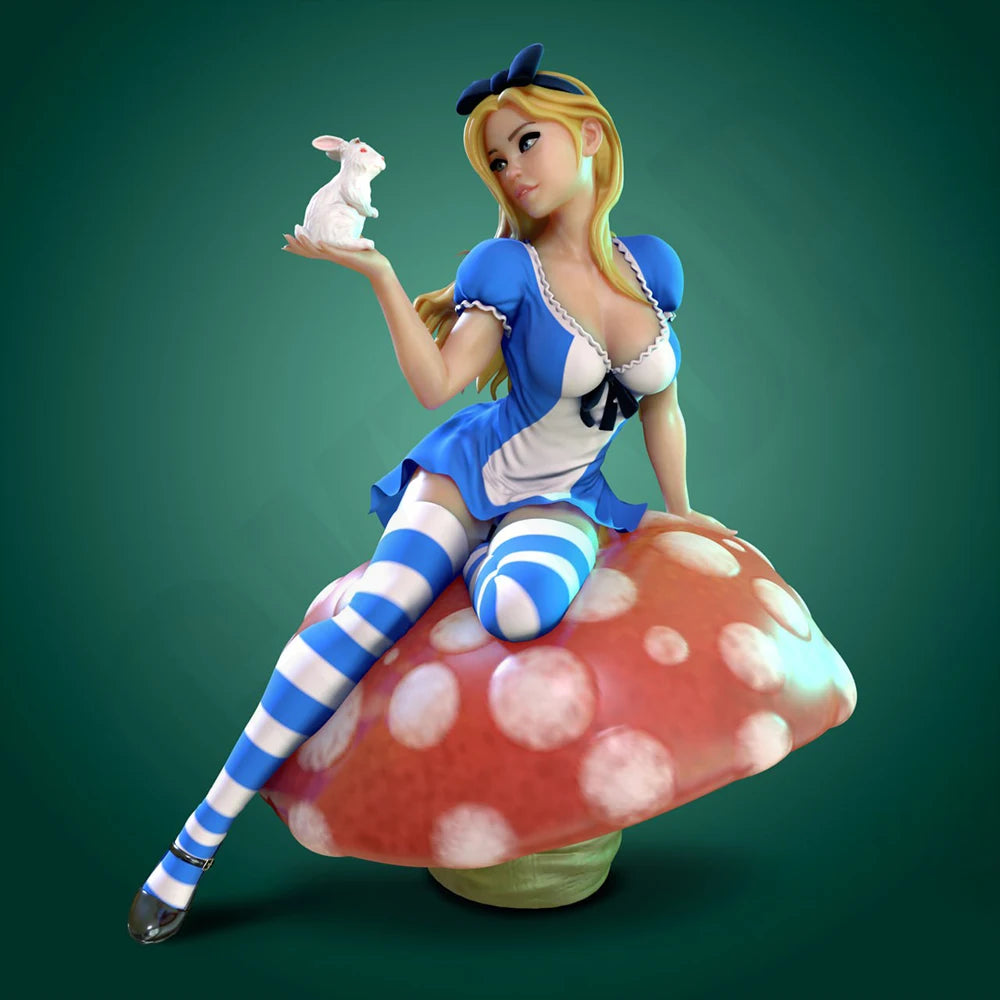 1/24 Fairy Tale Girl on Mushroom Seat, Resin Model Figure Kit, Fantasy Theme, Unassembled and Unpainted