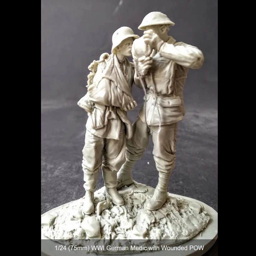 1/24 WWI German Medic & Wounded, 2 Figures, Resin Model Figure Kit, Unassembled and Unpainted