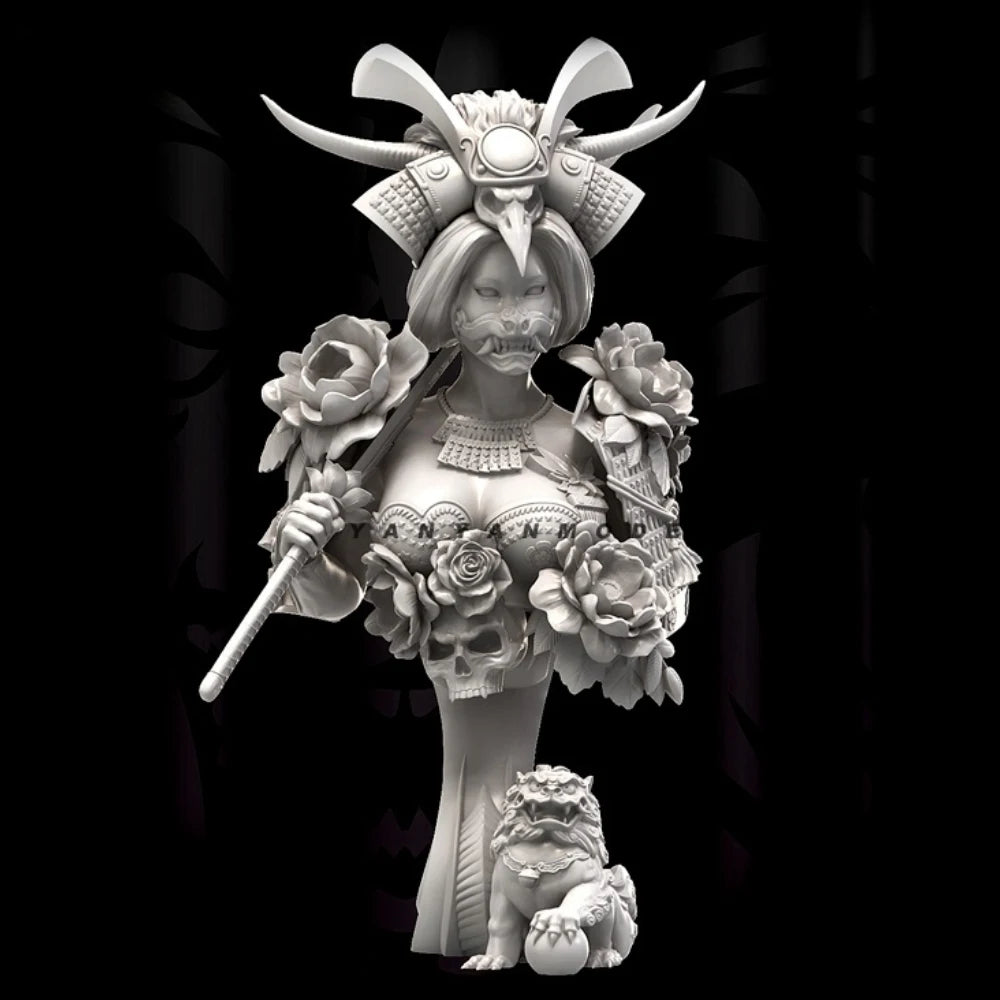 1/10 Horned Demon Sorceress with Skull Roses, Resin Model Bust Kit, Fantasy Theme, Unassembled and Unpainted