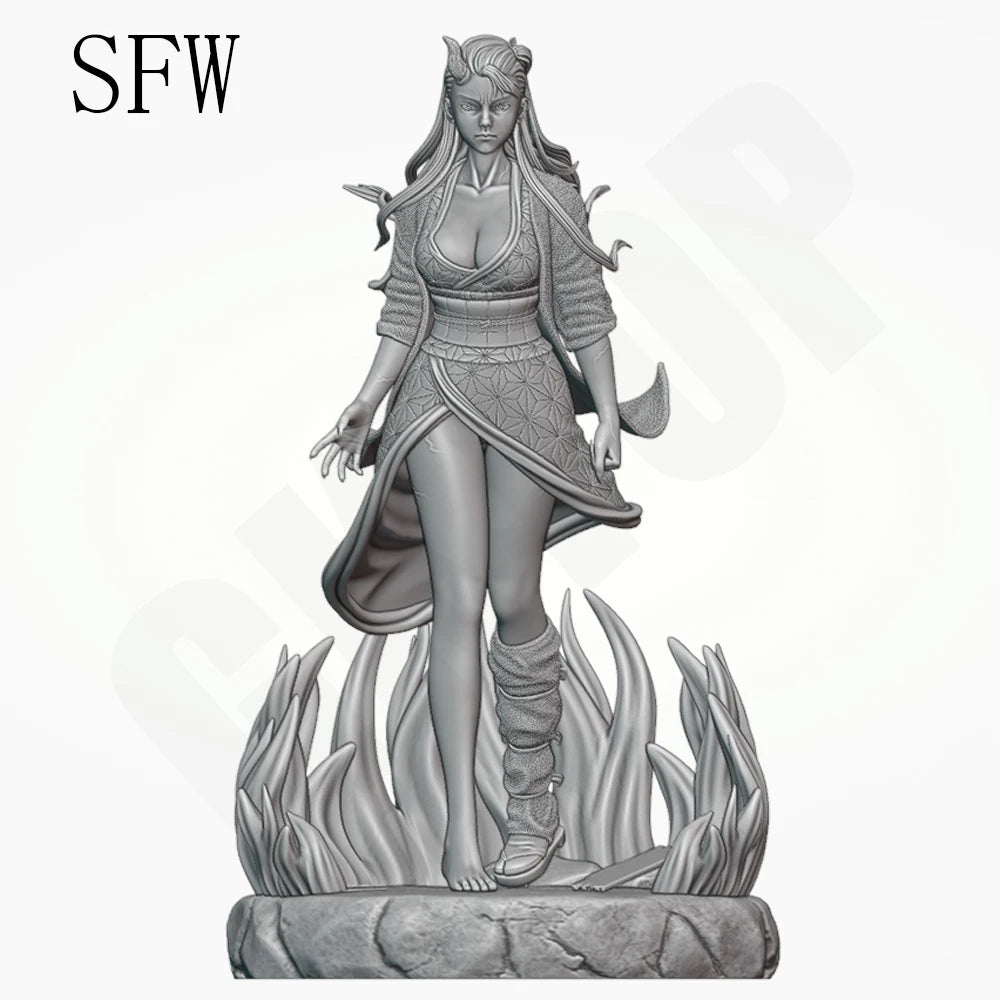 1/24 Fire Elf Sorceress on Flaming Base, Resin Model Figure Kit, Fantasy Theme, Unassembled and Unpainted