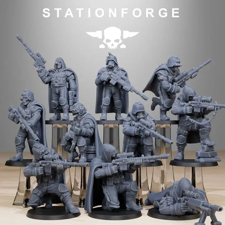 Snipers Squad, 8 Figures, Resin Model Figure Kit, Sci-Fi Theme, Unassembled and Unpainted