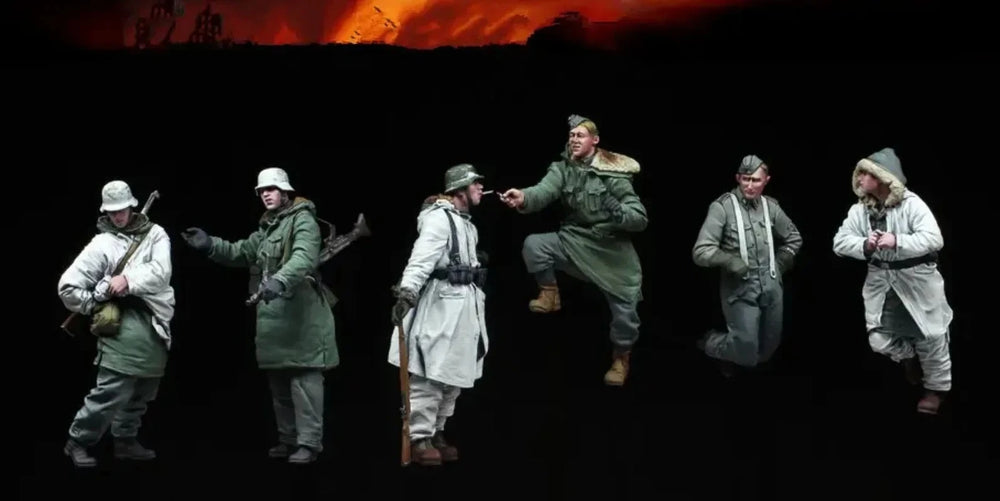 1/35 WWII Soviet Infantry Squad Resting in Winter Camouflage, 6 Figures, Resin Model Figure Kit, Unassembled and Unpainted