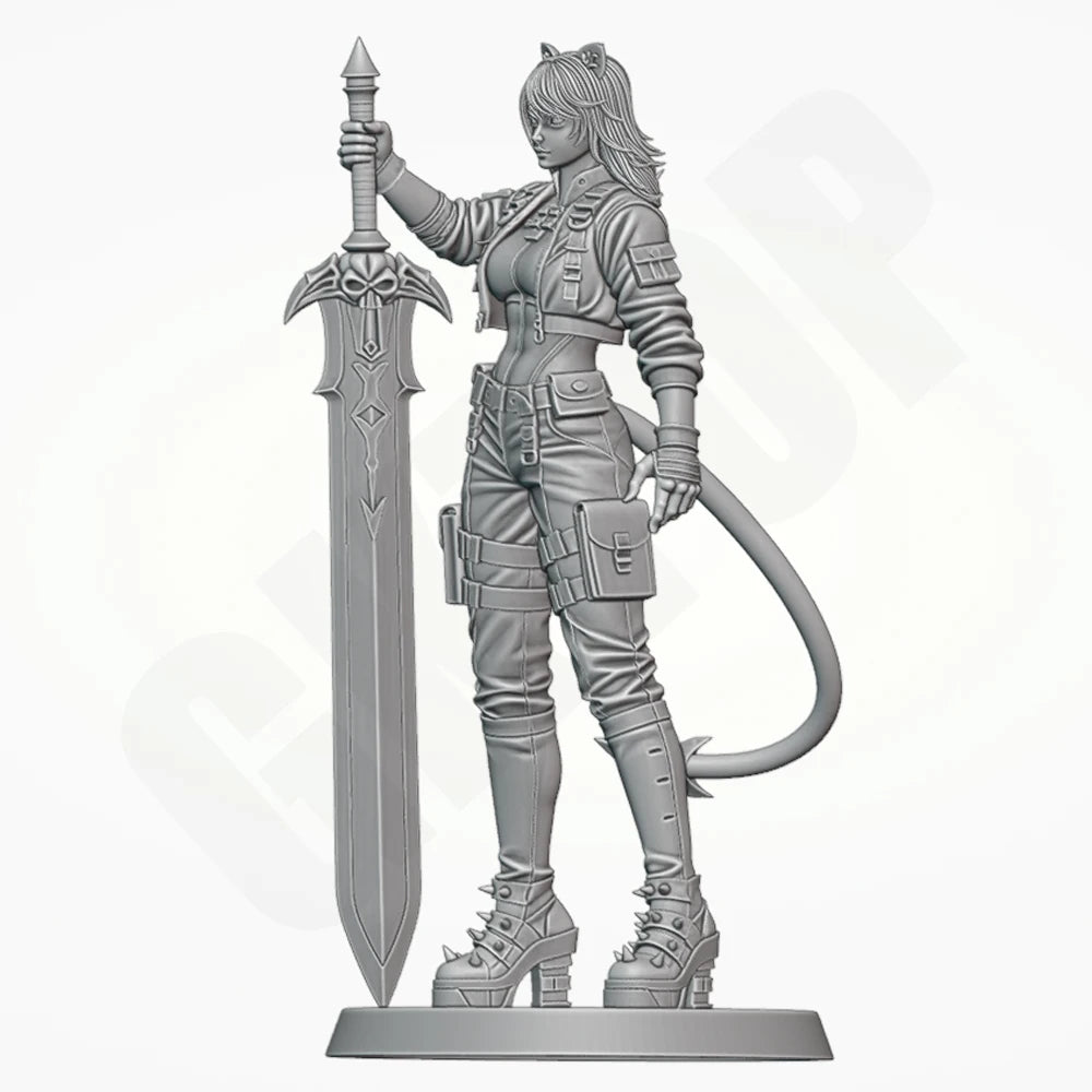 1/24 Cat Warrior Girl, Resin Model Figure Kit, Fantasy Theme, Unassembled and Unpainted