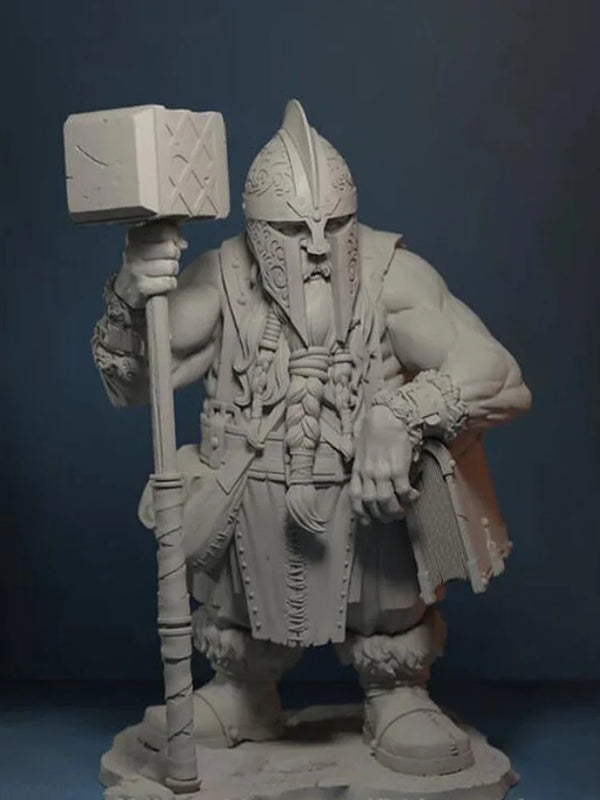 1/24 Medieval Horned Helm Barbarian Wielding Poleaxe, Resin Model Figure Kit, Unassembled and Unpainted