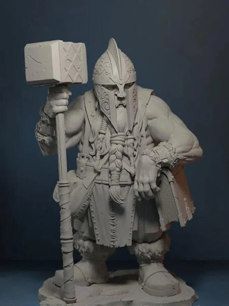 1/24 Medieval Horned Helm Barbarian Wielding Poleaxe, Resin Model Figure Kit, Unassembled and Unpainted