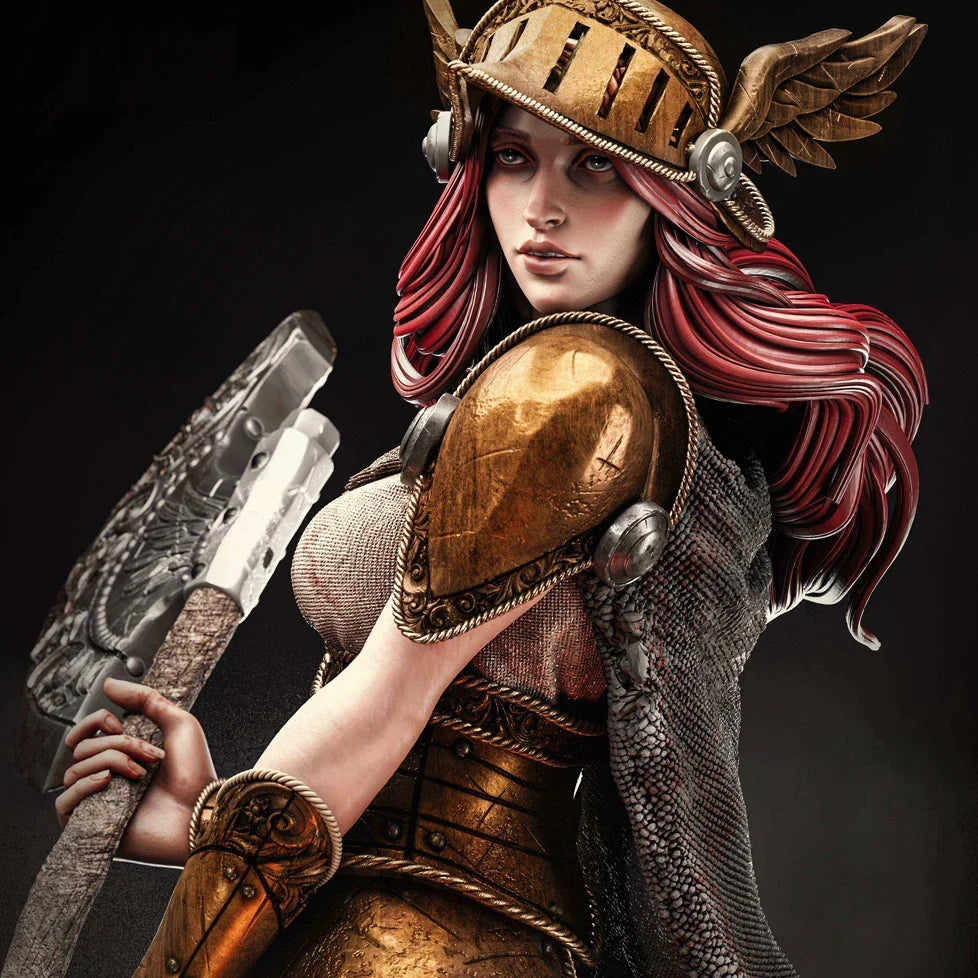 75mm Warrior Red Hair Brass Armor, Resin Model Figure Kit, Fantasy Theme, Unassembled and Unpainted