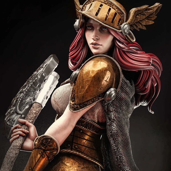 75mm Warrior Red Hair Brass Armor, Resin Model Figure Kit, Fantasy Theme, Unassembled and Unpainted