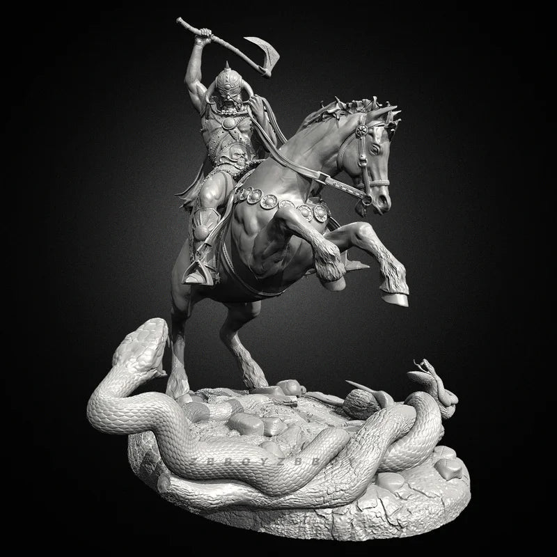 150mm Mounted Warrior, Resin Model Figure Kit, Fantasy Theme, Unassembled and Unpainted