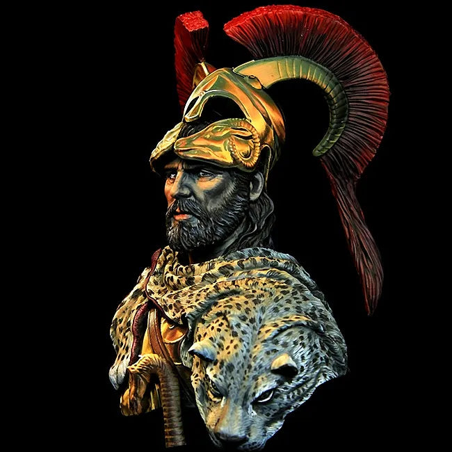 1/10 Ancient Bearded Roman General in Corinthian Helmet with Lion Pelt, Resin Model Bust Kit, Unassembled and Unpainted