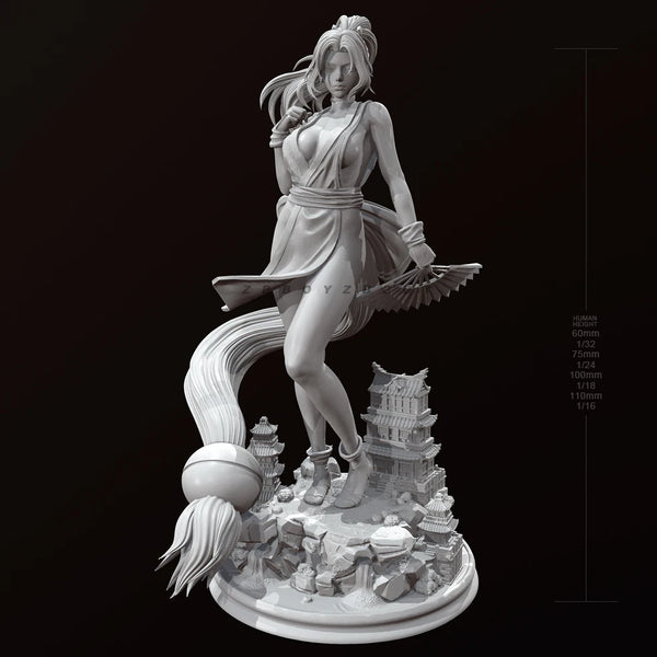 75mm Female with Asian Pagoda, Resin Model Figure Kit, Fantasy Theme, Unassembled and Unpainted