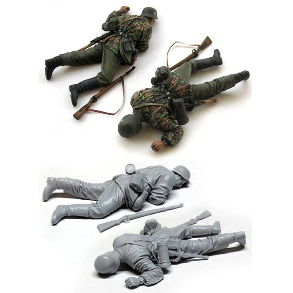 1/35 WWII Soldiers Prone Firing with Rifle and Rocket Launcher, Resin Model Figure Kit, Unassembled and Unpainted