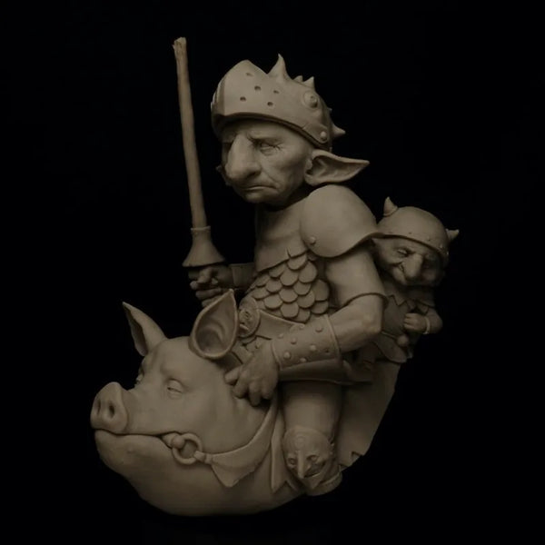 1/12 Medieval Goblin Warrior on Boar Mount, 2 Figures, Resin Model Figure Kit, Unassembled and Unpainted