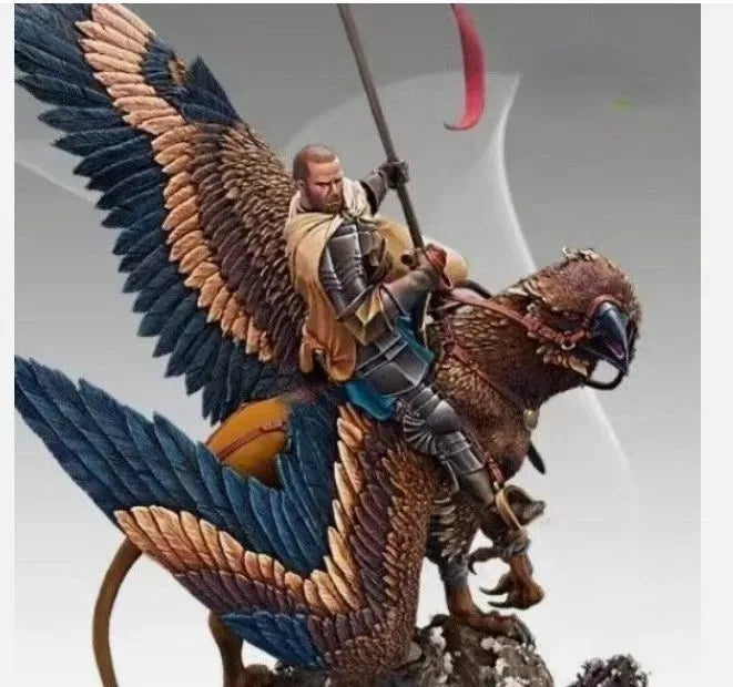 54mm Dragon-Mounted Winged Warrior, Resin Model Figure Kit, Fantasy Theme, Unassembled and Unpainted
