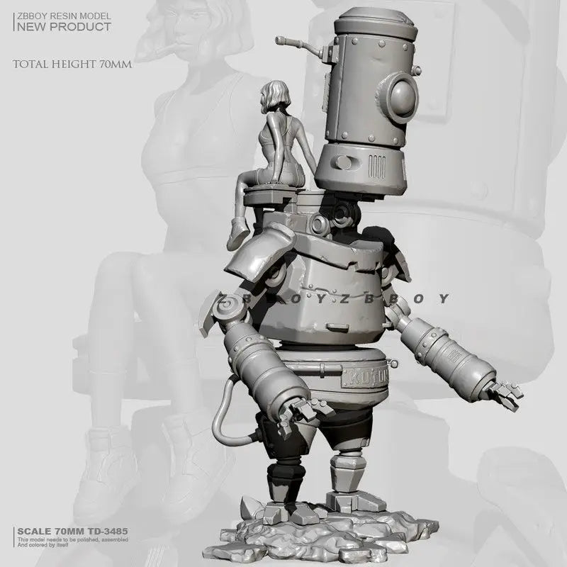 75mm Mecha Robot & Female Soldier, 2 Figures, Resin Model Figure Kit, Sci-Fi Theme, Unassembled and Unpainted