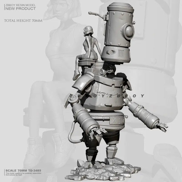 75mm Mecha Robot & Female Soldier, 2 Figures, Resin Model Figure Kit, Sci-Fi Theme, Unassembled and Unpainted