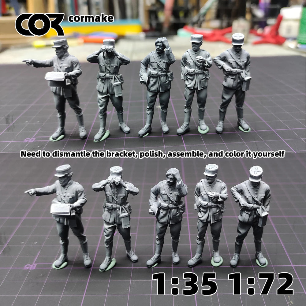 1/35 WWII French Officers & Soldiers, 10 Figures, Resin Model Figure Kit, Unassembled and Unpainted