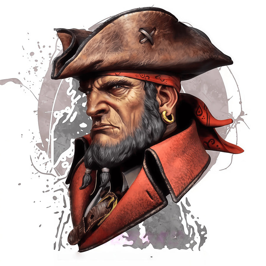 Pirate Captain with Tricorn Hat and Beard 1/12 Resin Bust - resin model view 2