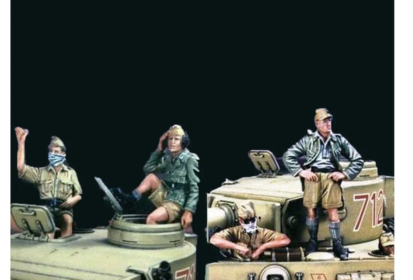 1/35 WWII Soldiers Tank Scene, 5 Figures, Resin Model Figure Kit, Unassembled and Unpainted
