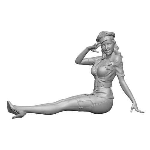 1/35 Sitting Female Soldier Pin-up, Resin Model Figure Kit, Unassembled and Unpainted